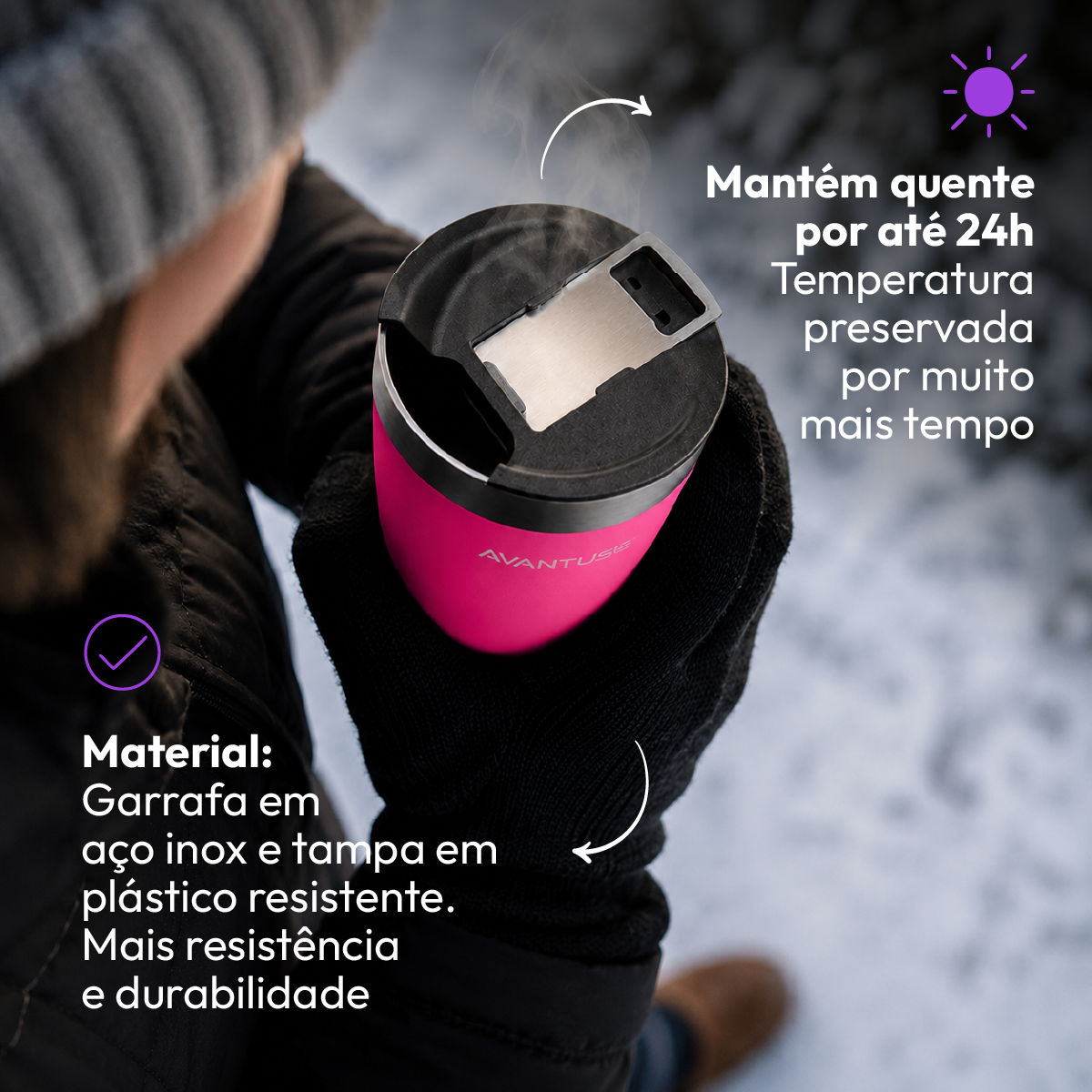Copo Térmico Class com tampa 473ml Rosa Aço Inox Gela por até 6h Cod: 292075502 Avant Use