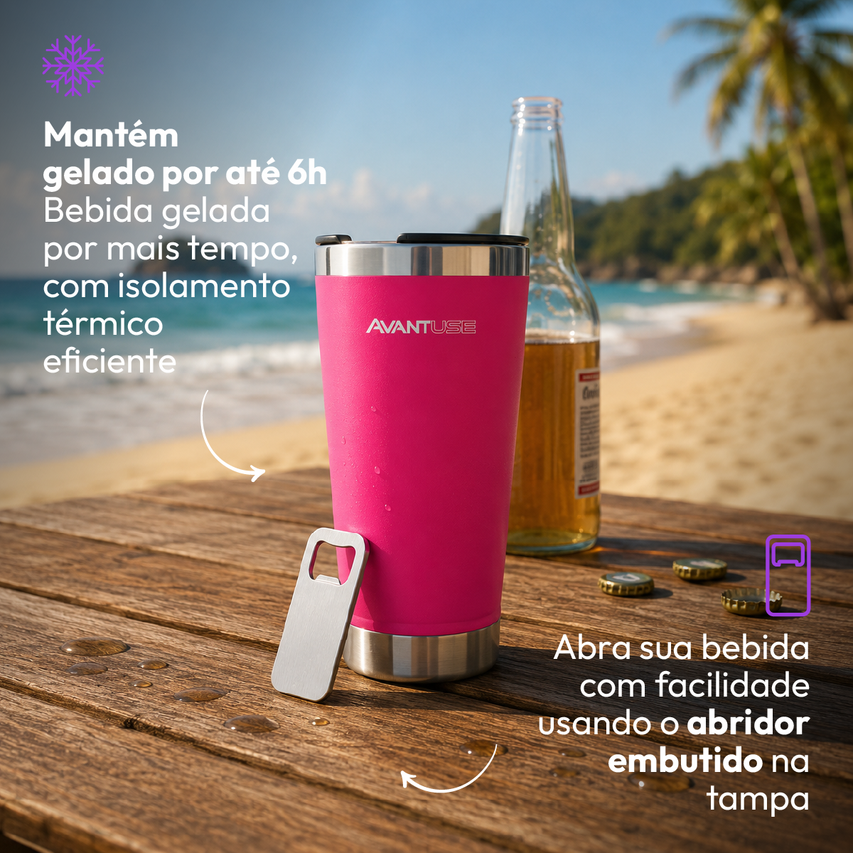 Copo Térmico Class com tampa 473ml Rosa Aço Inox Gela por até 6h Cod: 292075502 Avant Use