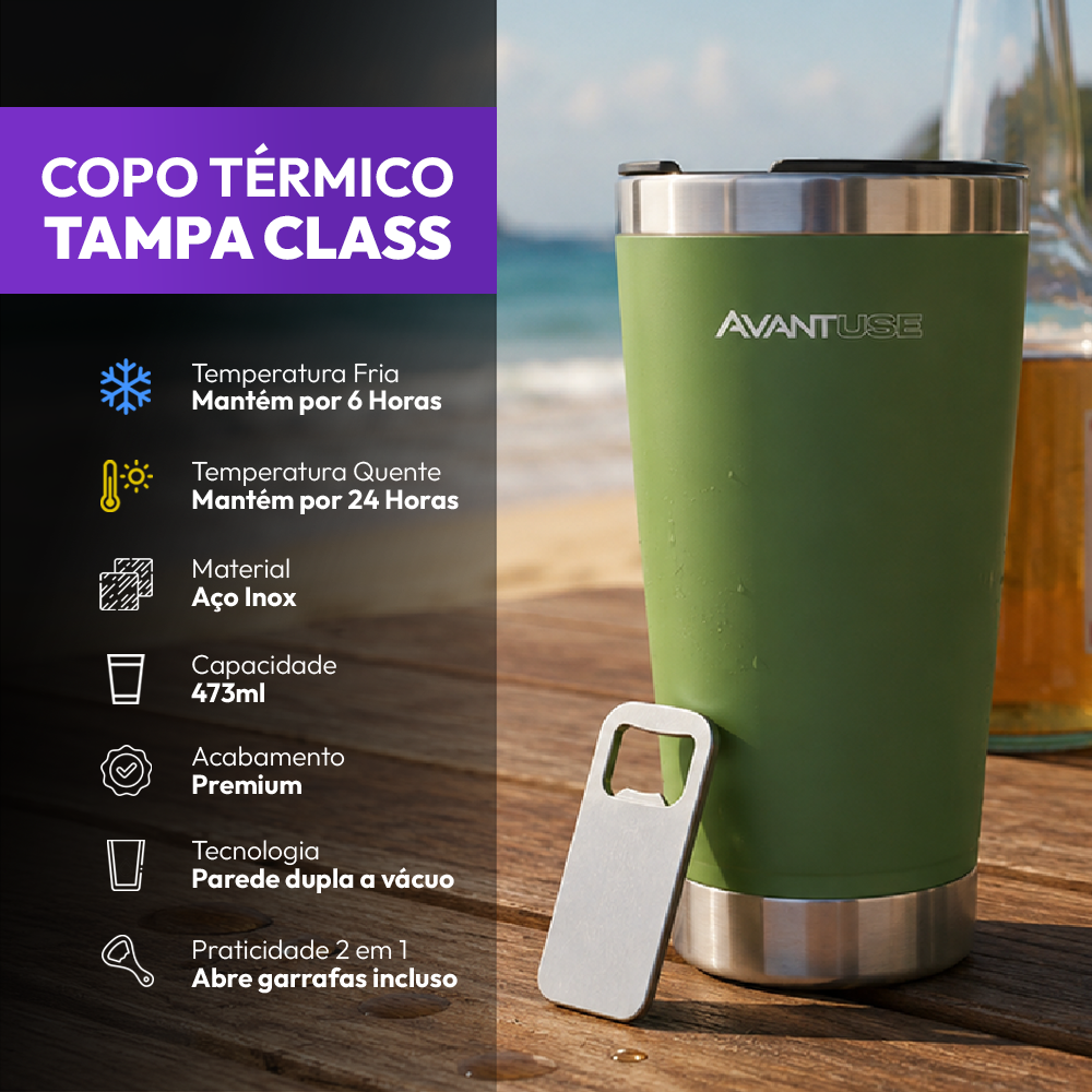 Copo Térmico Class com tampa 473ml Verde Aço Inox Gela por até 6h Cod: 292075304 Avant Use