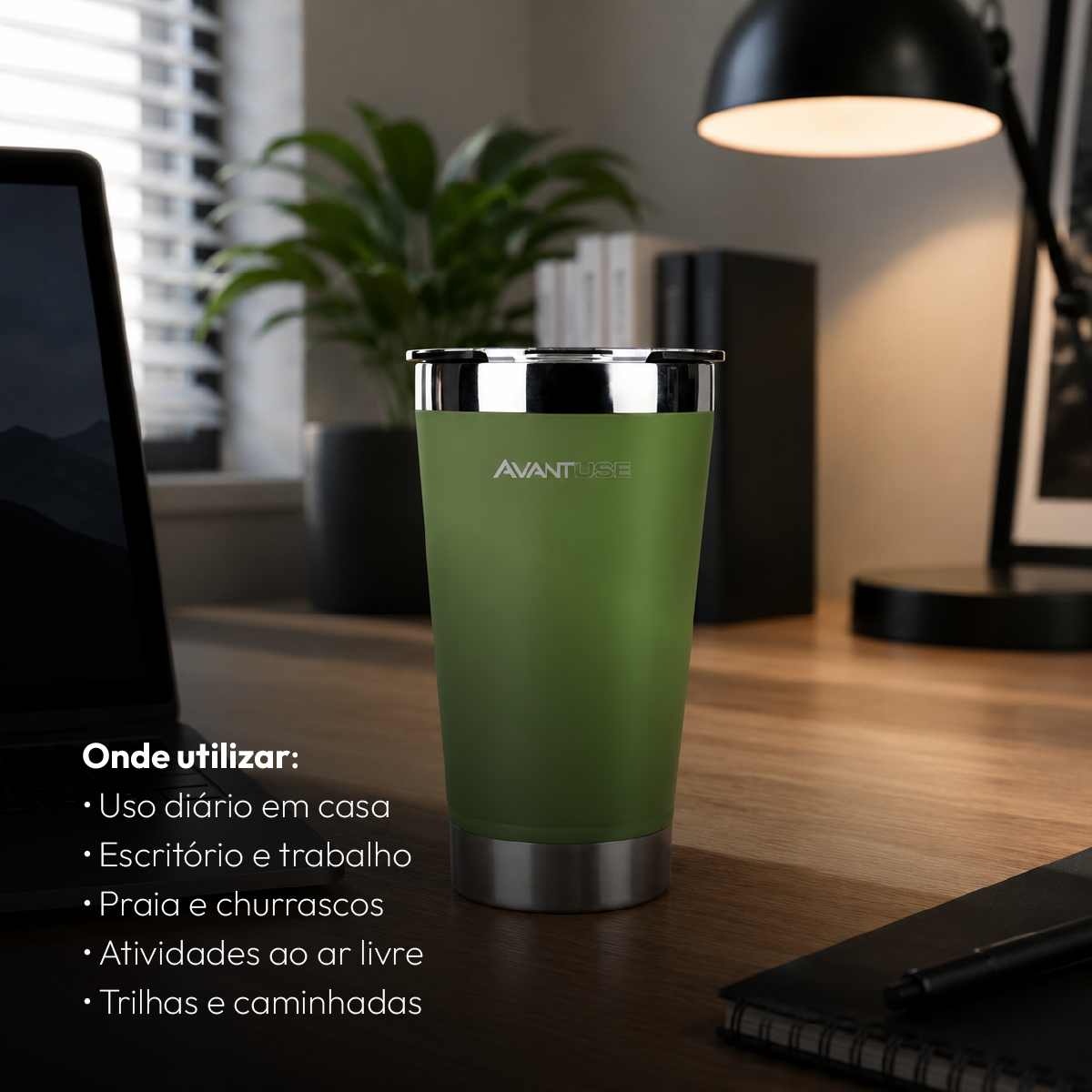 Copo Térmico Class com tampa 473ml Verde Aço Inox Gela por até 6h Cod: 292075304 Avant Use