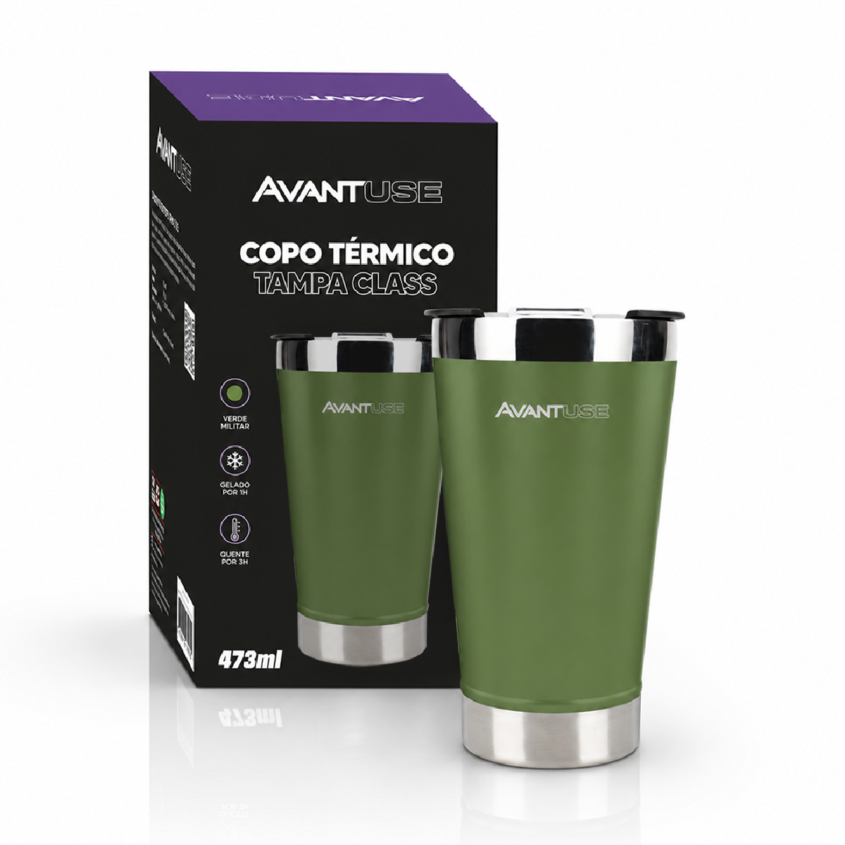 Copo Térmico Class com tampa 473ml Verde Aço Inox Gela por até 6h Cod: 292075304 Avant Use