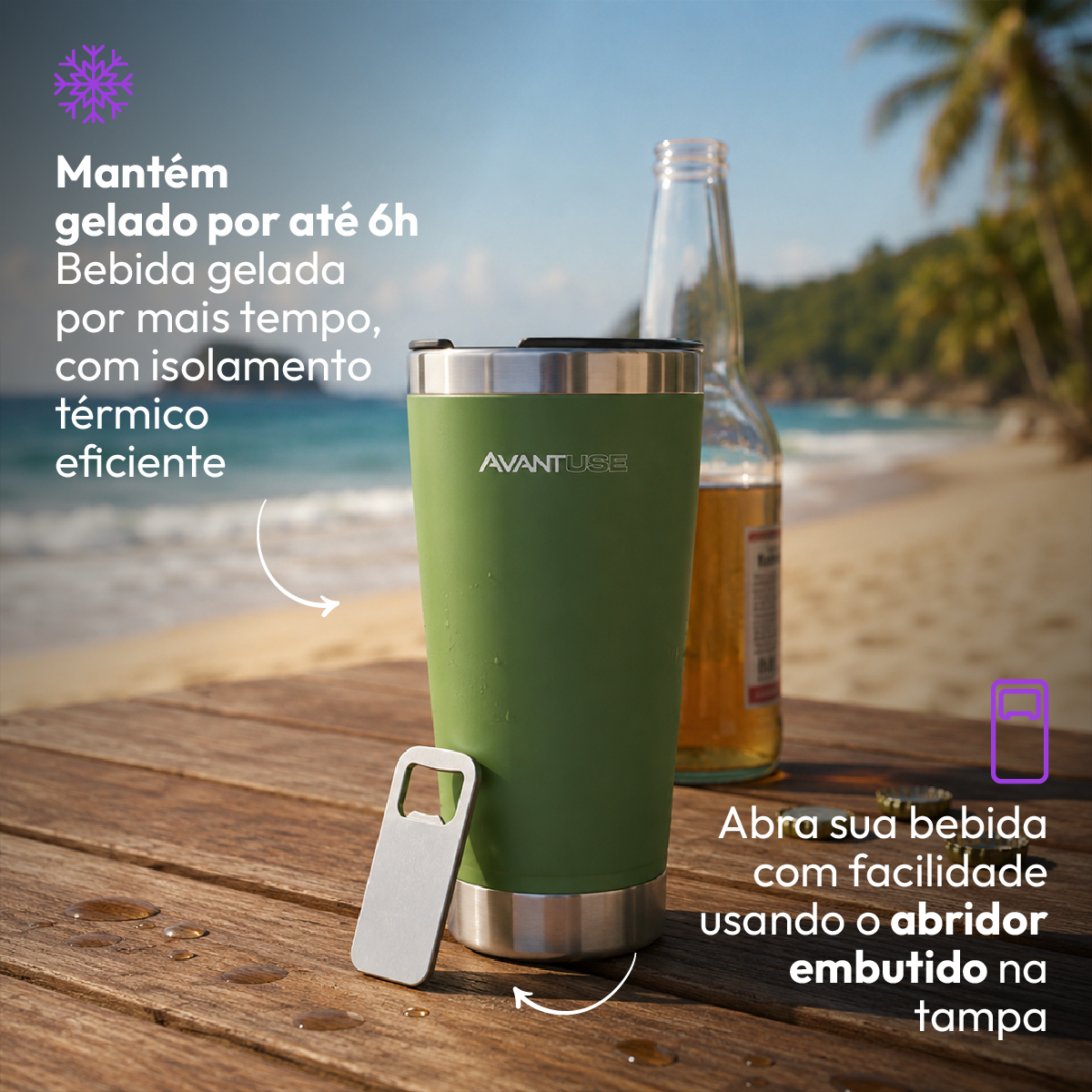 Copo Térmico Class com tampa 473ml Verde Aço Inox Gela por até 6h Cod: 292075304 Avant Use