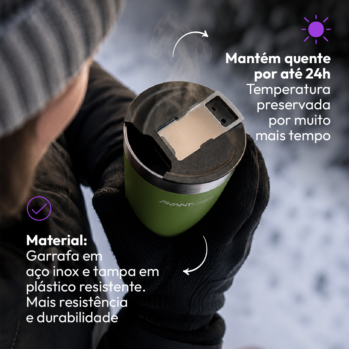 Copo Térmico Class com tampa 473ml Verde Aço Inox Gela por até 6h Cod: 292075304 Avant Use