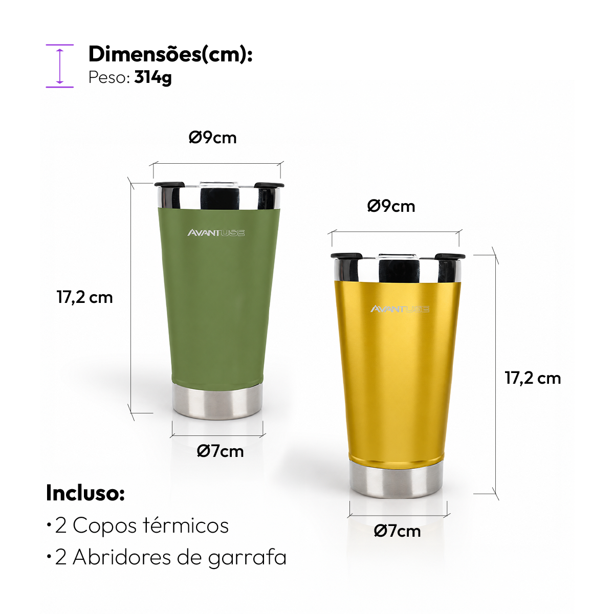 Copo Térmico Class com tampa 473ml Verde Aço Inox Gela por até 6h Cod: 292075304 Avant Use