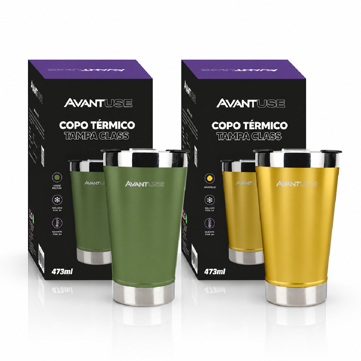 Copo Térmico Class com tampa 473ml Verde Aço Inox Gela por até 6h Cod: 292075304 Avant Use
