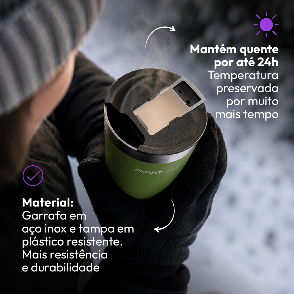 Copo Térmico Class com tampa 473ml Verde Aço Inox Gela por até 6h Cod: 292075304 Avant Use