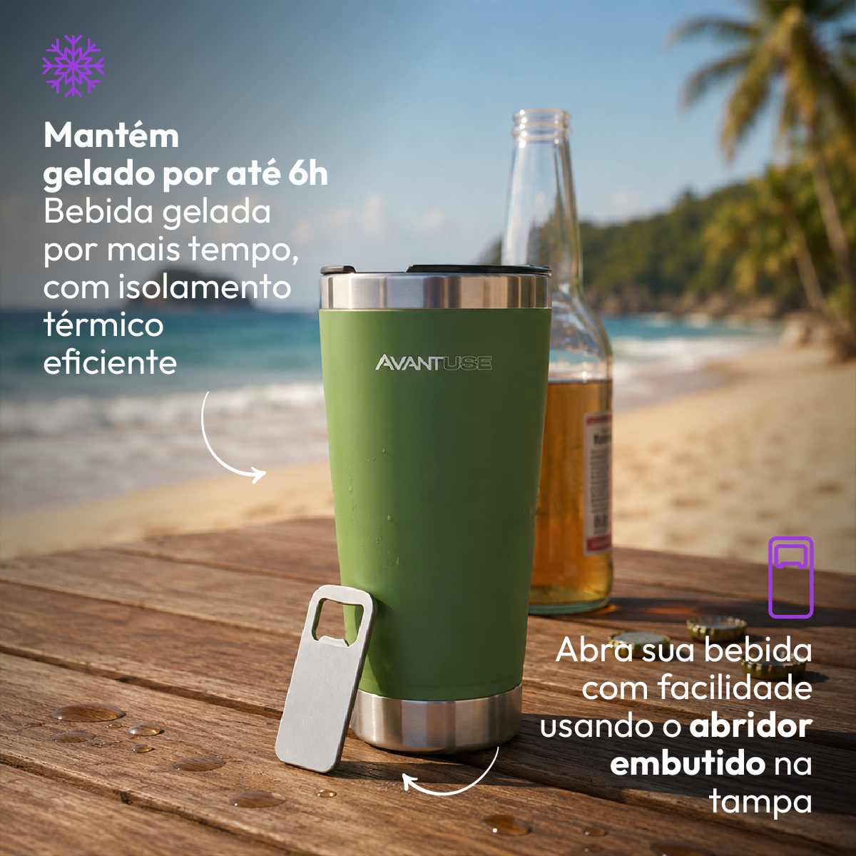 Copo Térmico Class com tampa 473ml Verde Aço Inox Gela por até 6h Cod: 292075304 Avant Use
