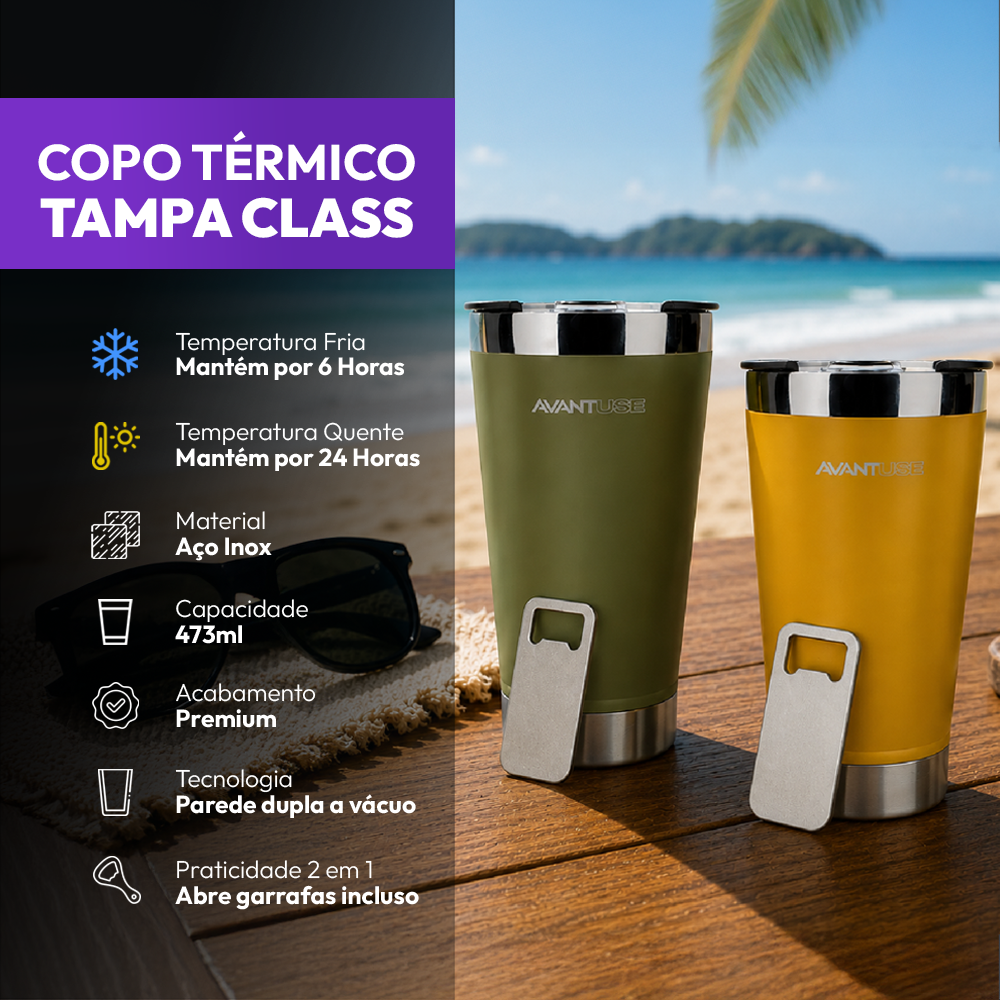 Copo Térmico Class com tampa 473ml Verde Aço Inox Gela por até 6h Cod: 292075304 Avant Use