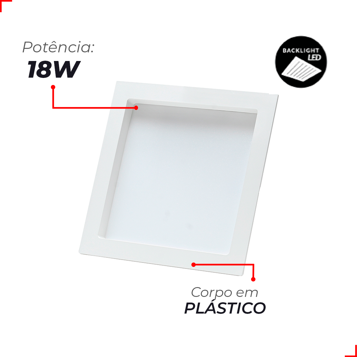 Painel Led Recuado Comfort 18w 4000k Branco Neutro IP20 Bivolt Branco Avant