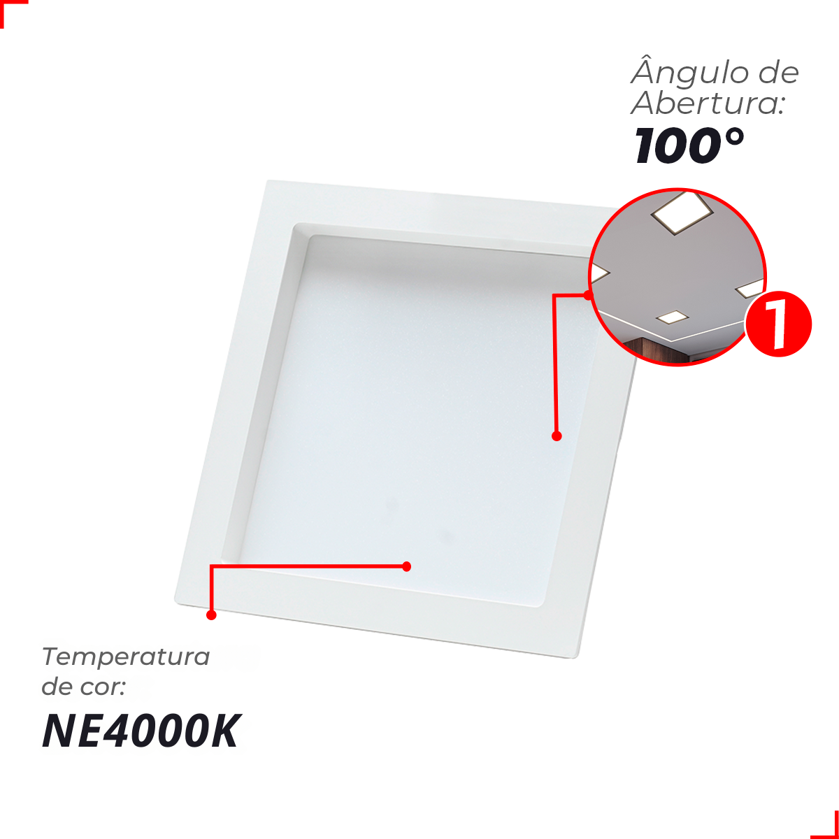 Painel Led Recuado Comfort 18w 4000k Branco Neutro IP20 Bivolt Branco Avant