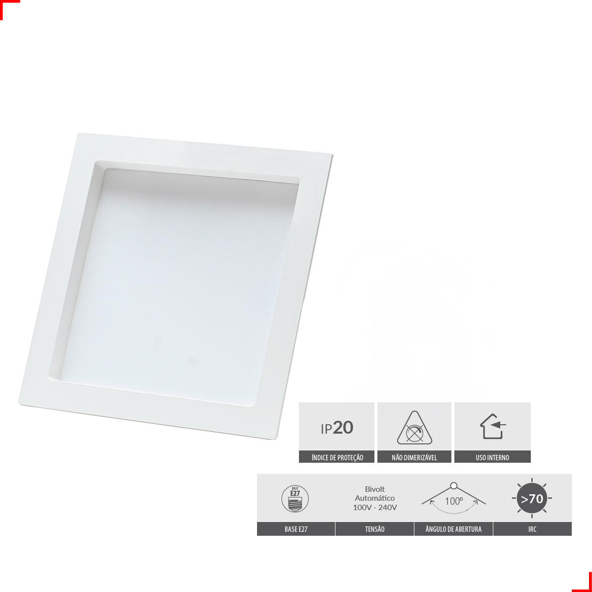 Painel Led Recuado Comfort 18w 4000k Branco Neutro IP20 Bivolt Branco Avant