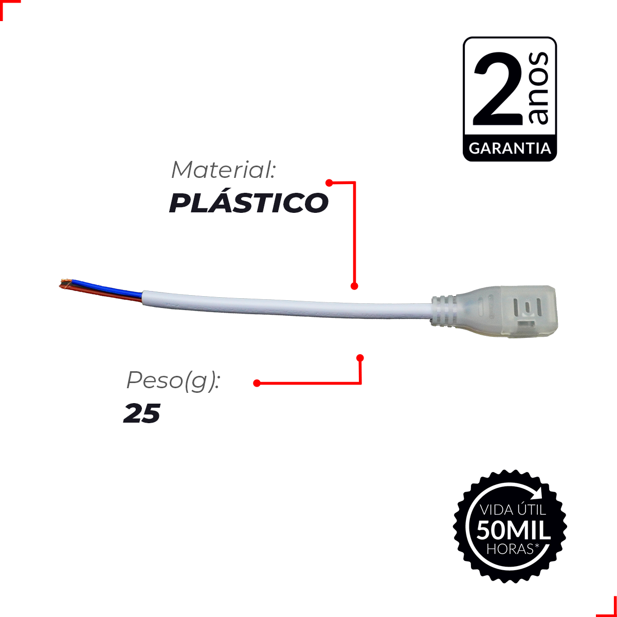 Cabo de Energia  Para Fita de Led Connect 10mm IP20 Avant