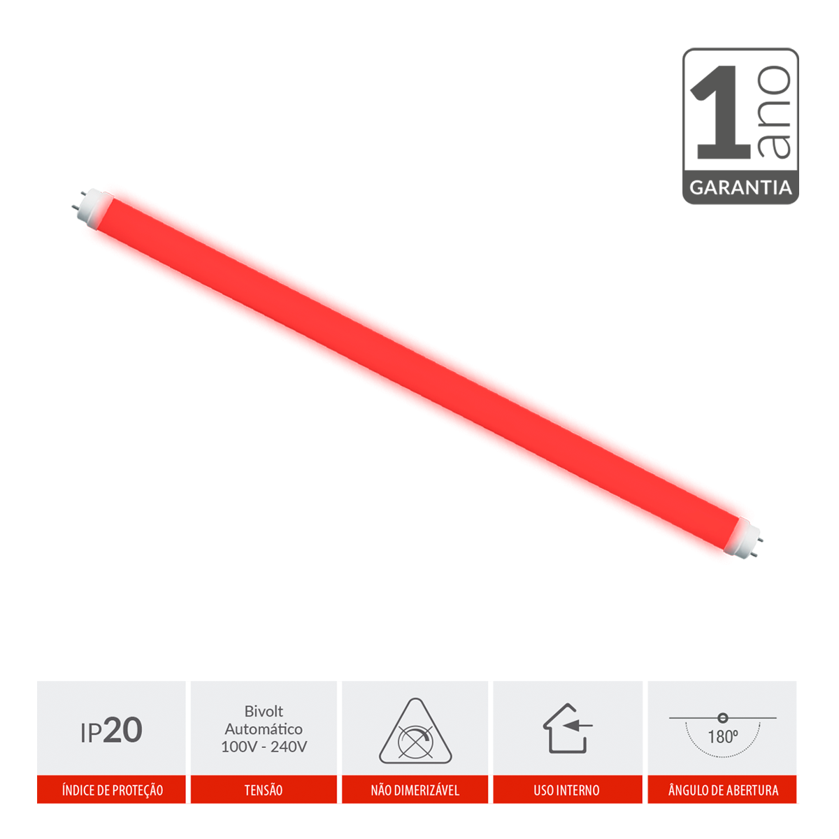 Lâmpada Led Tubular T8 18w Vermelha G13 Bivolt IP20 Avant