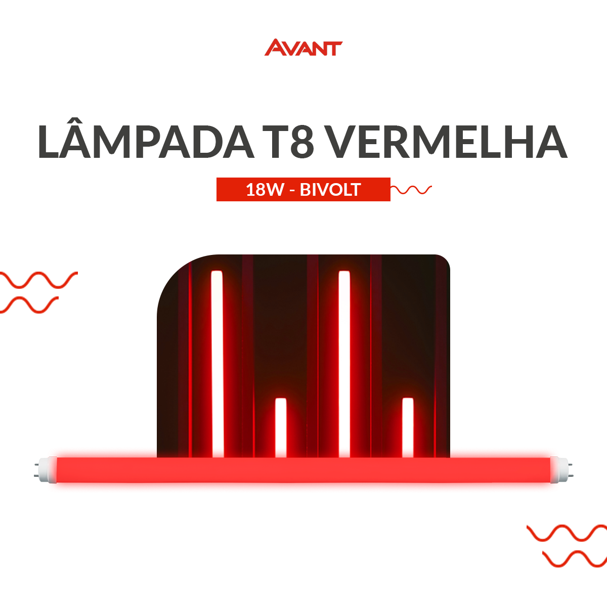 Lâmpada Led Tubular T8 18w Vermelha G13 Bivolt IP20 Avant