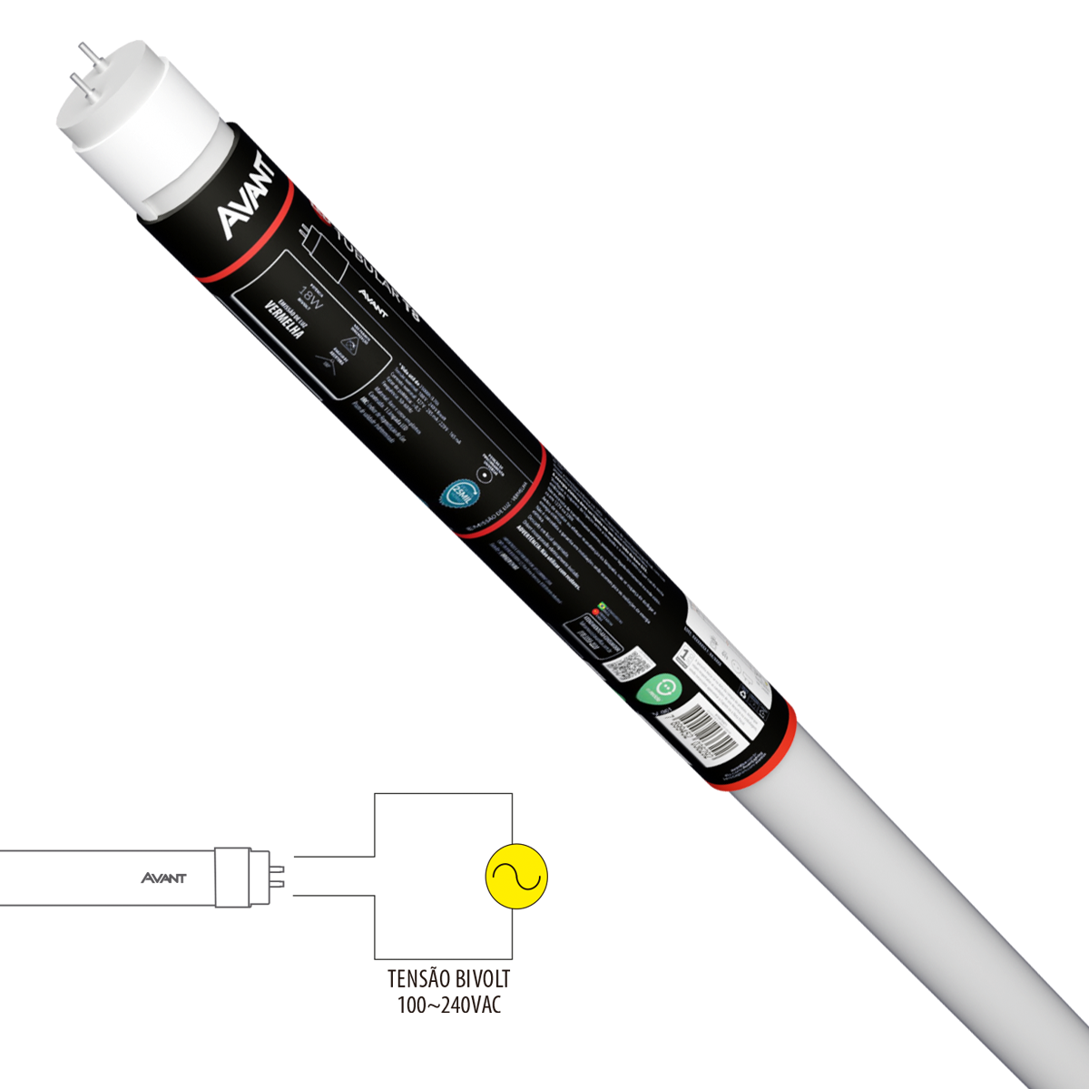 Lâmpada Led Tubular T8 18w Vermelha G13 Bivolt IP20 Avant