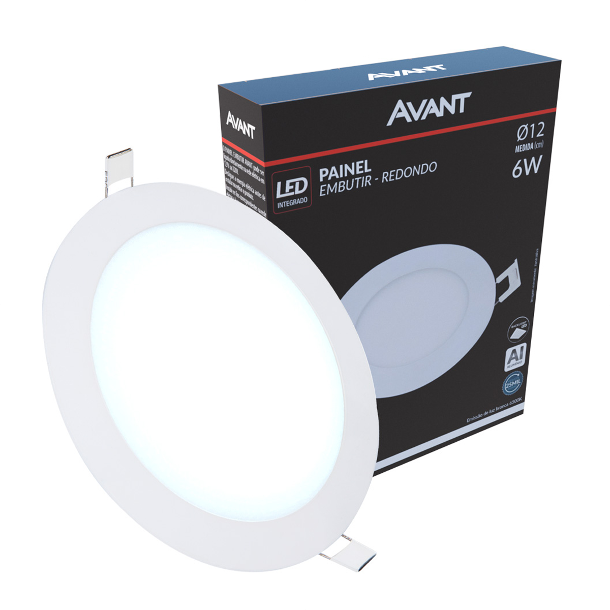 Painel Led Alumínio Redondo Embutir 6w 12w 18w 24w Luz Branco Quente/Neutro/Frio 110v/220v Bivolt Luminária Branco Avant