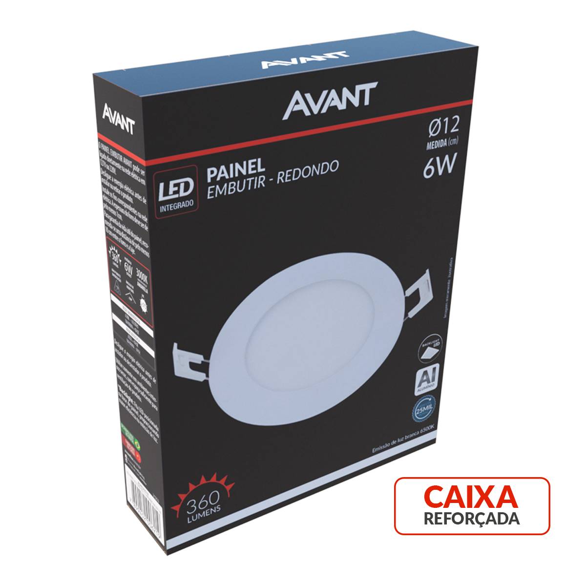 Painel Led Alumínio Redondo Embutir 6w 12w 18w 24w Luz Branco Quente/Neutro/Frio 110v/220v Bivolt Luminária Branco Avant