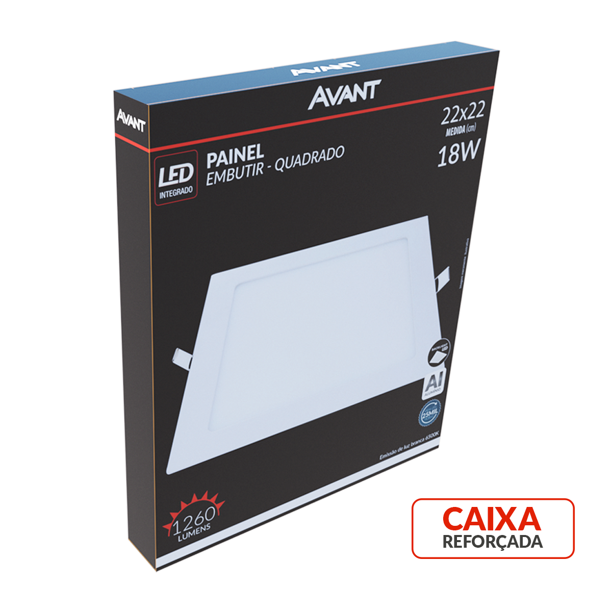 Painel Plafon Alumínio Embutir 18W 3000k Branco Quente 22cm Bivolt Quadrado Avant