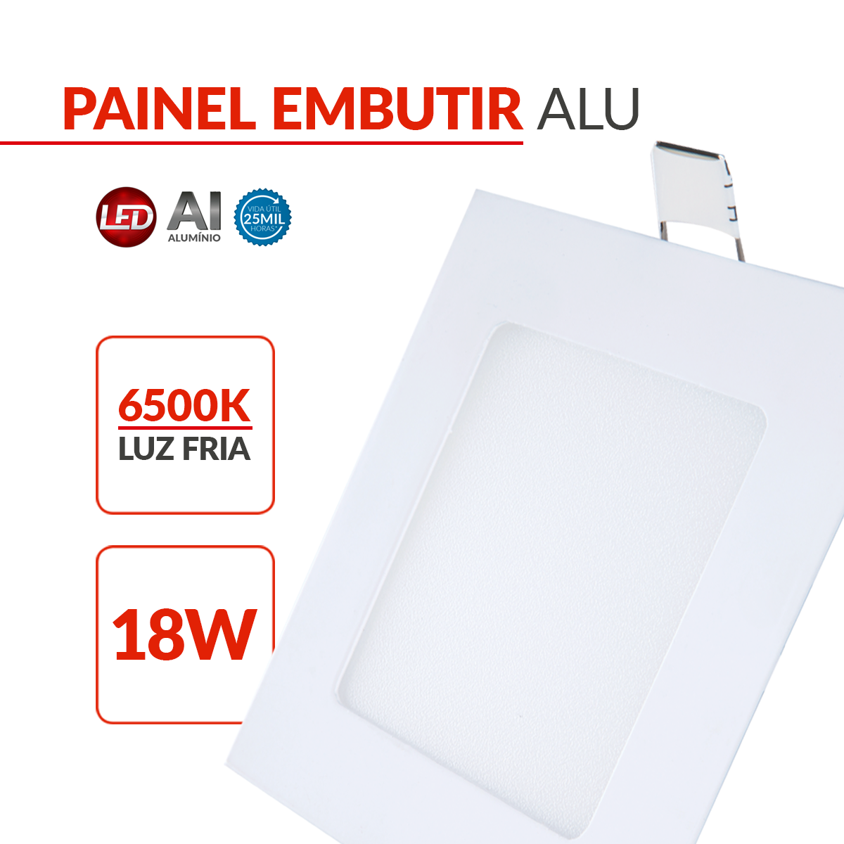Painel Plafon Alumínio Embutir 18W 3000k Branco Quente 22cm Bivolt Quadrado Avant