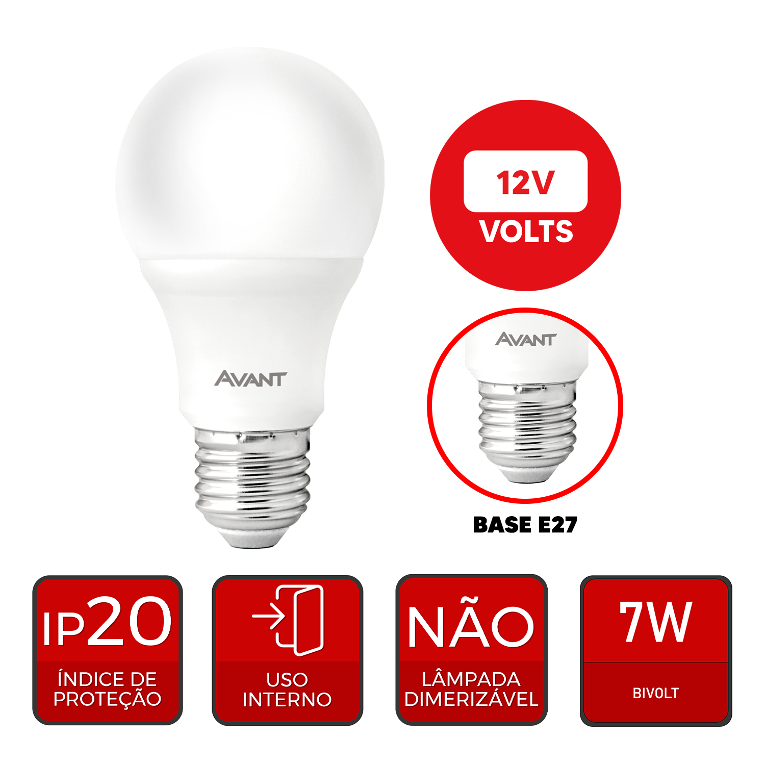 Lâmpada Led Pera HP 7W 630lm 6500k 12V E27 Avant