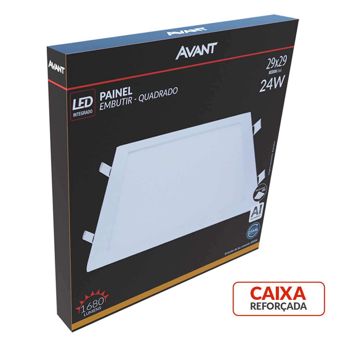 Painel Plafon Aluminio Embutir 24W 3000k Branco Quente 30cm Bivolt Quadrado Avant