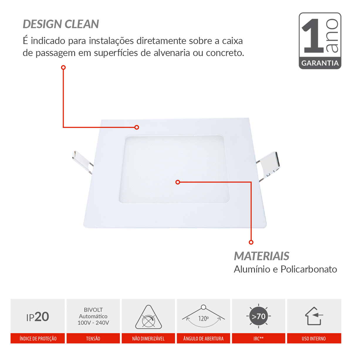 Painel Plafon Aluminio Embutir 24W 3000k Branco Quente 30cm Bivolt Quadrado Avant