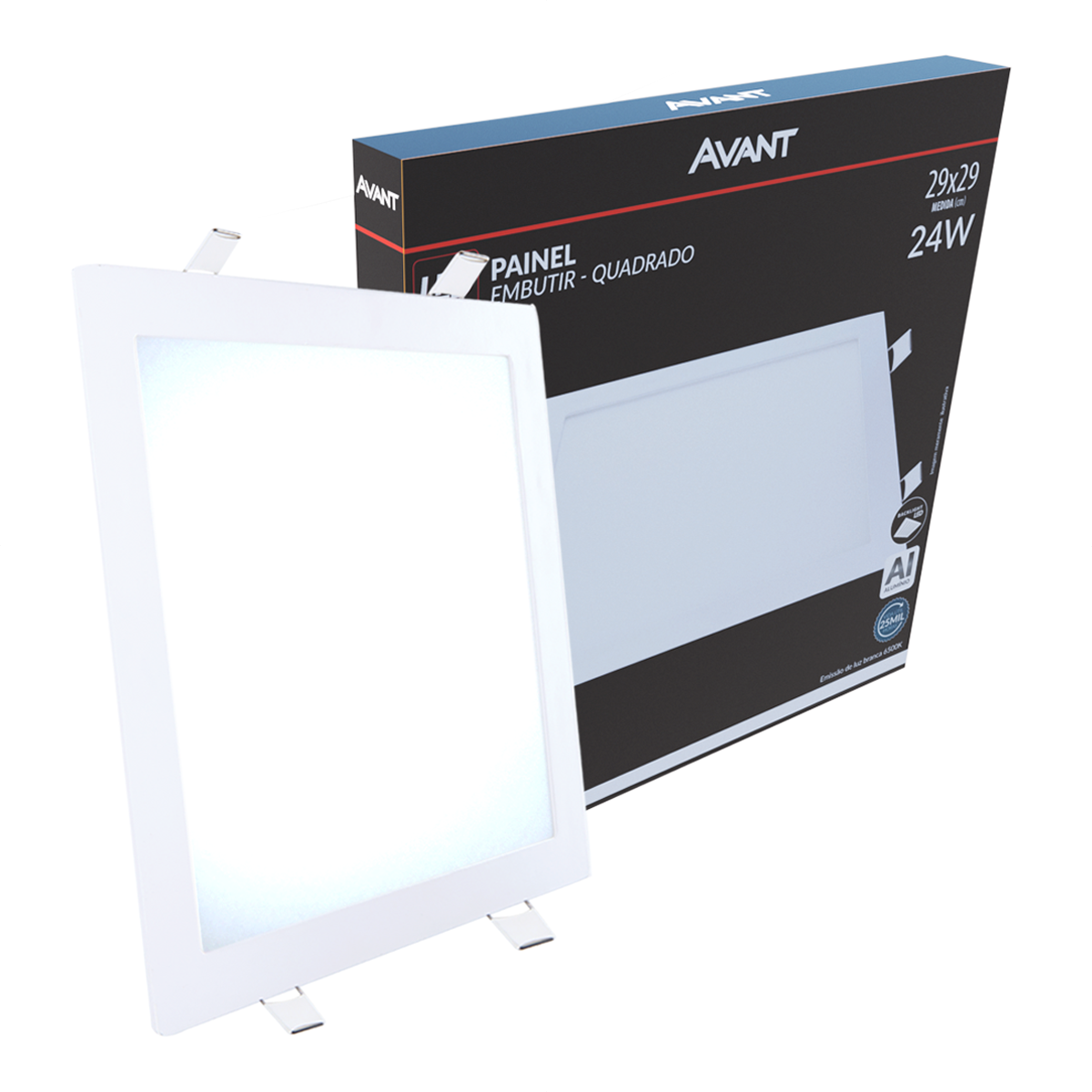 Painel Plafon Alumínio Embutir 24W 6500k Branco Frio 30cm Bivolt Quadrado Avant