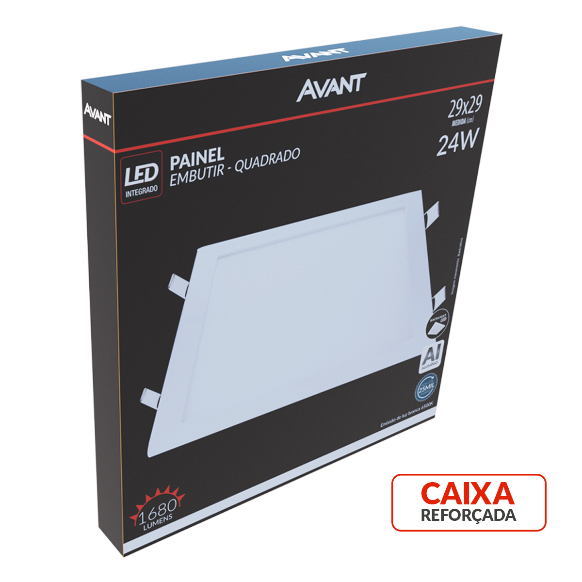 Painel Plafon Alumínio Embutir 24W 6500k Branco Frio 30cm Bivolt Quadrado Avant