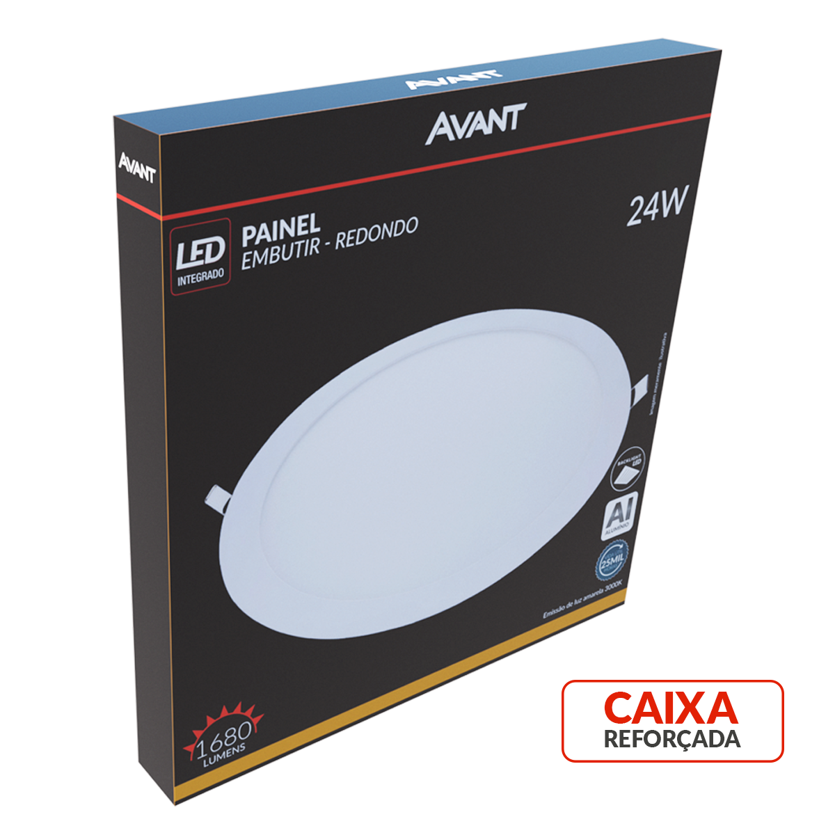 Painel Alumínio Embutir 24W 3000k Branco Quente Bivolt 30cm Redondo Branco Avant