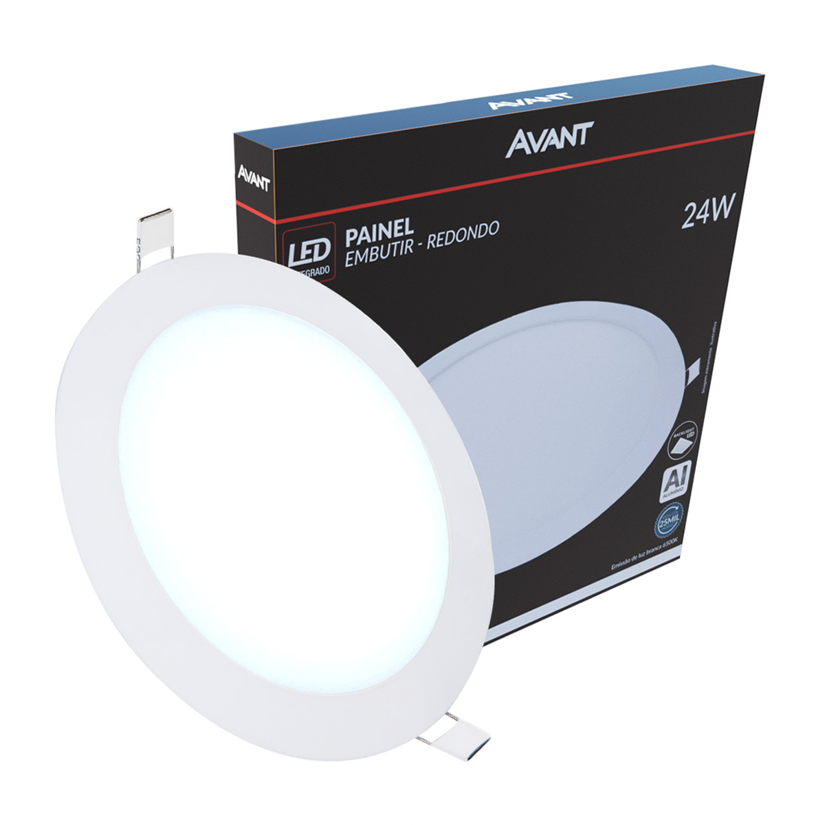 Painel Alumínio Embutir 24W 6500k Branco Frio Bivolt 30cm Redondo Branco Avant