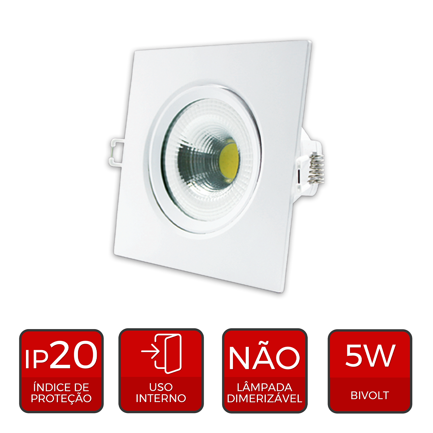 Spot Led Authentic Emb. Quadrado 5w 3000k 9cm BF Avant