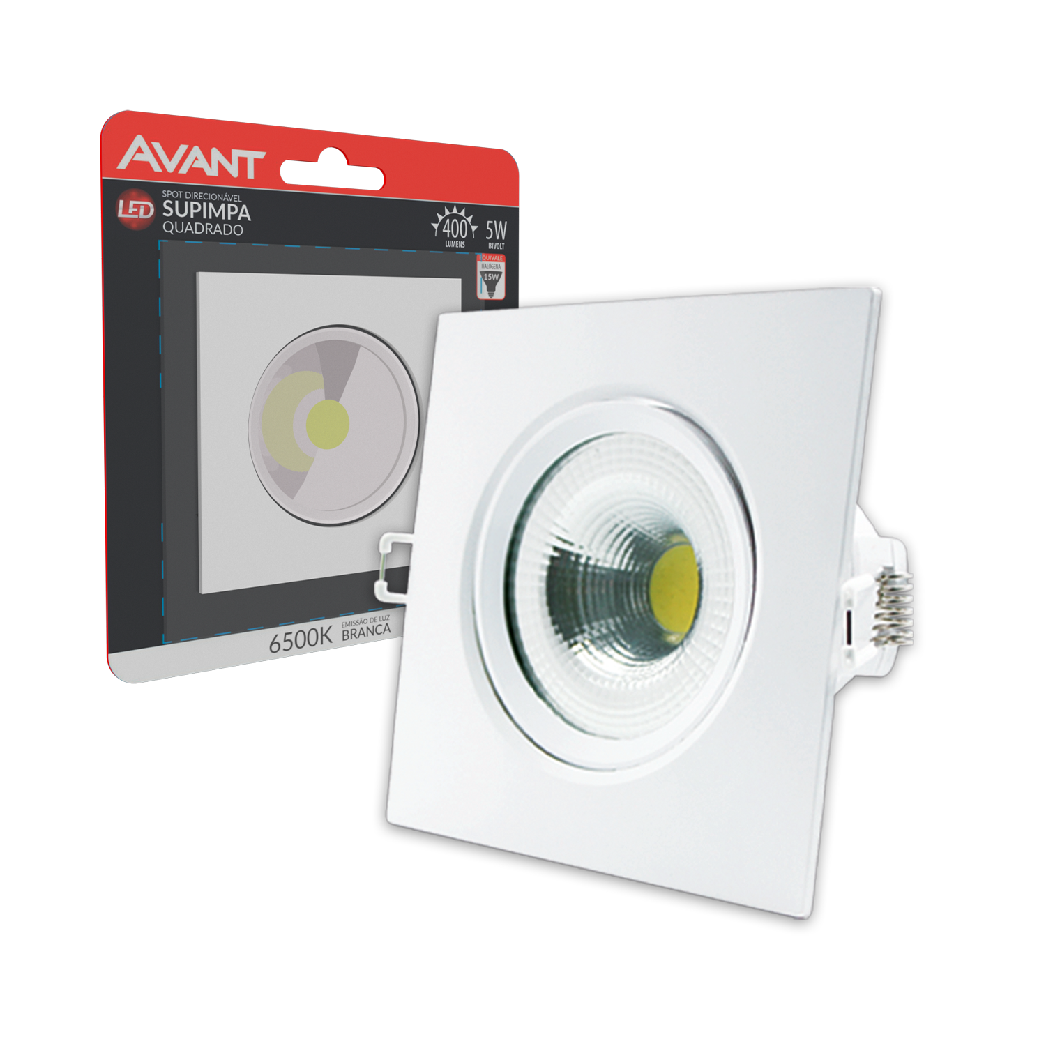 Spot Led Authentic Embutir 5w 6500k Branco Frio 9m Bivolt Quadrado Branco Avant