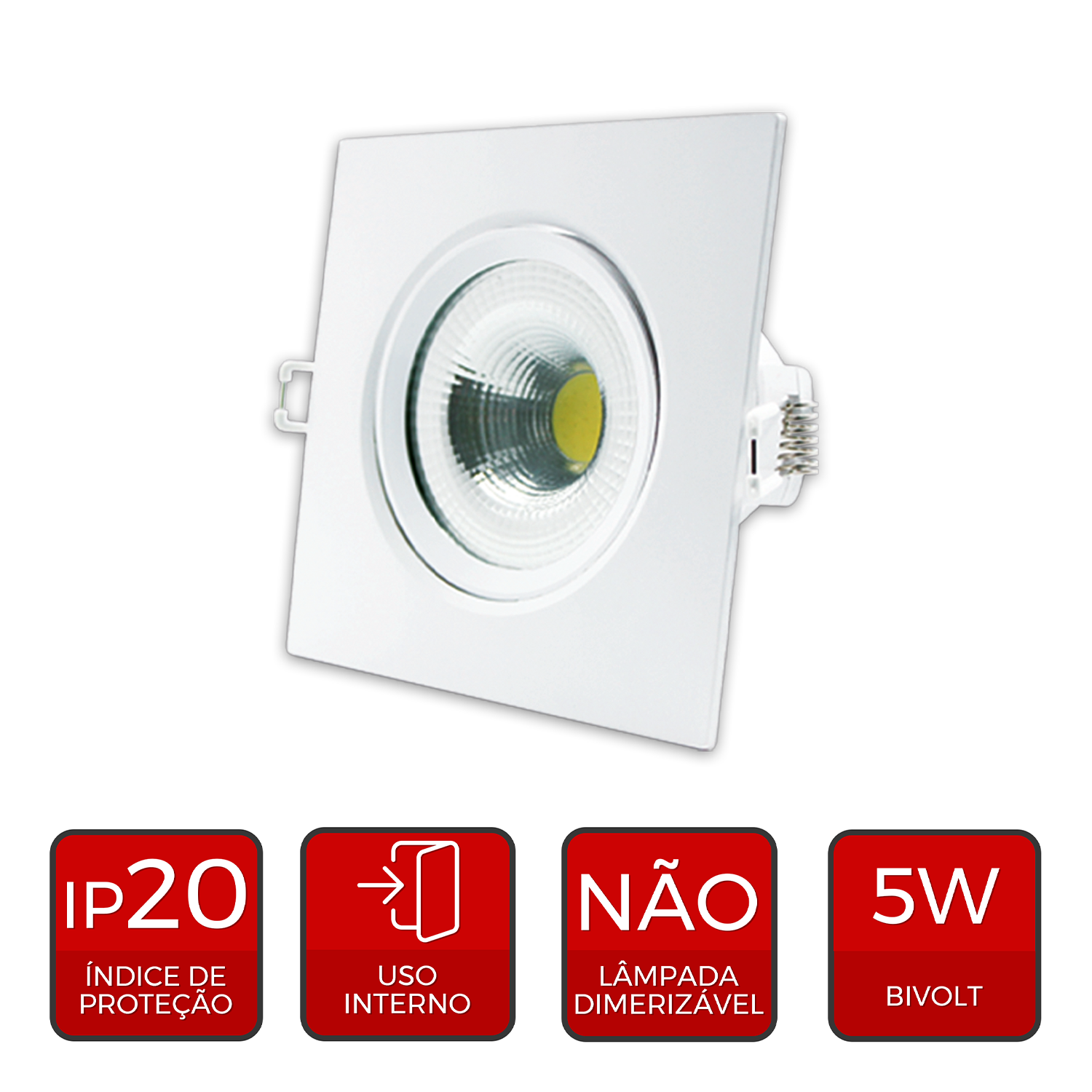 Spot Led Authentic Embutir 5w 6500k Branco Frio 9m Bivolt Quadrado Branco Avant