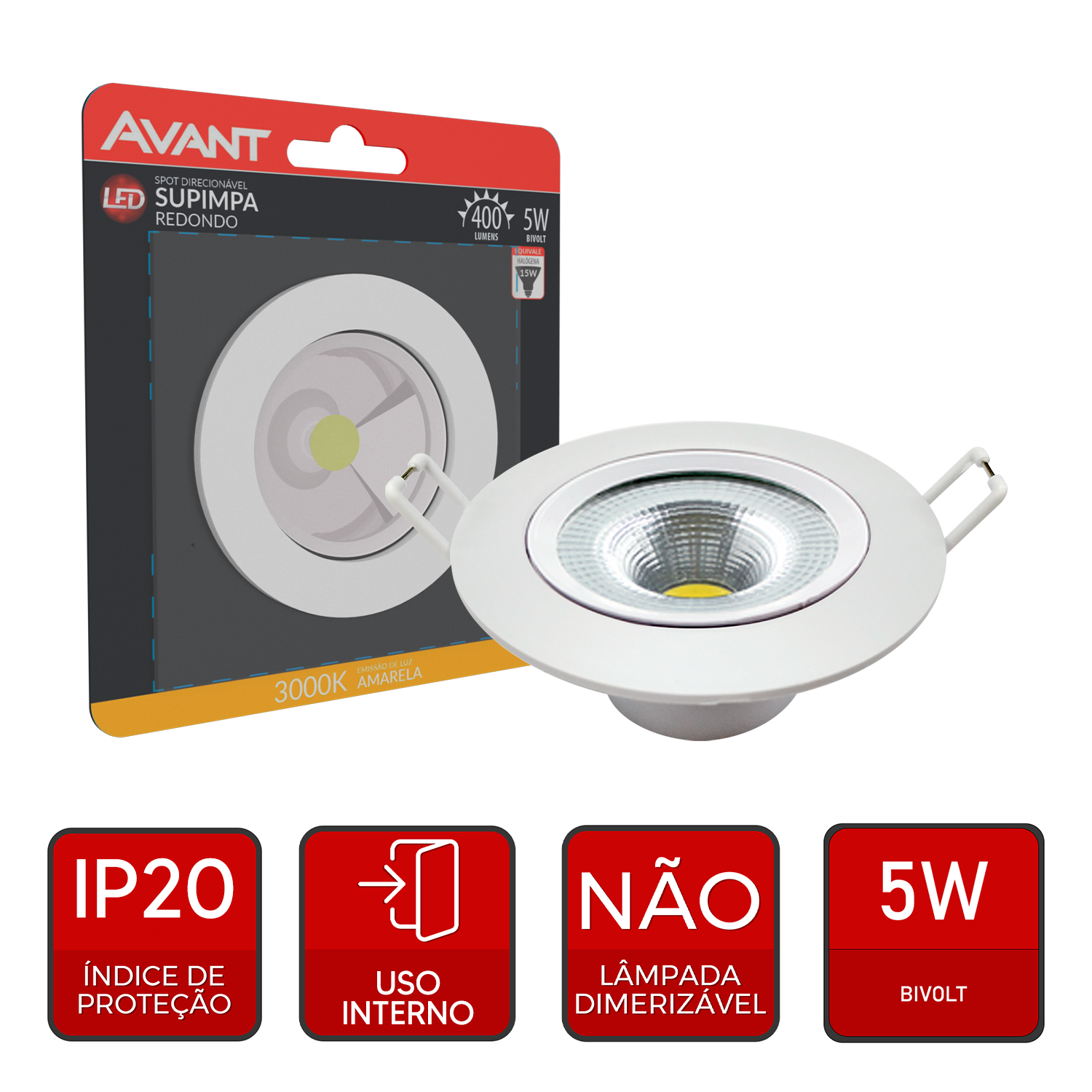 Spot Led Authentic Emb. Redondo 5w 3000k 9cm BF Avant