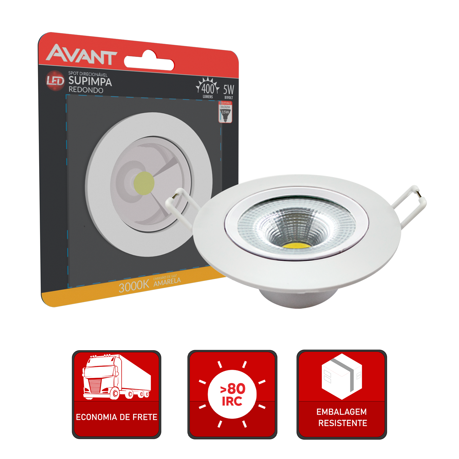 Spot Led Authentic Emb. Redondo 5w 3000k 9cm BF Avant