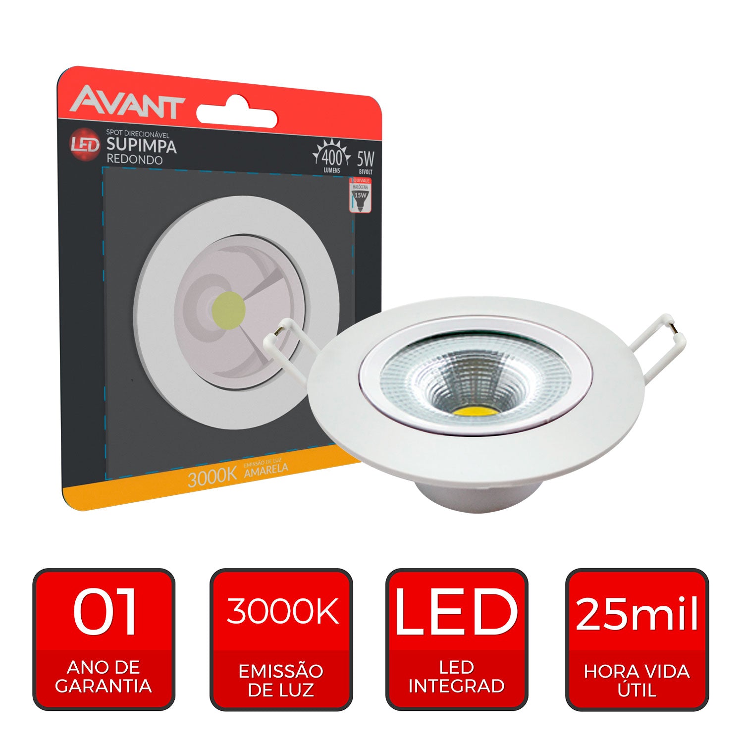 Spot Led Authentic Emb. Redondo 5w 3000k 9cm BF Avant