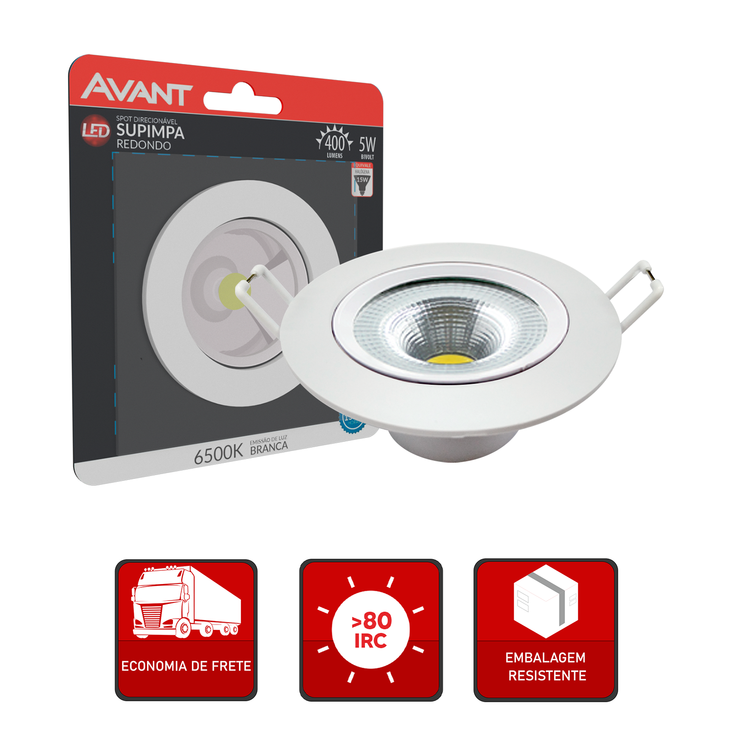 Spot Led Authentic Emb. Redondo 5w 6500k 9cm BF Avant