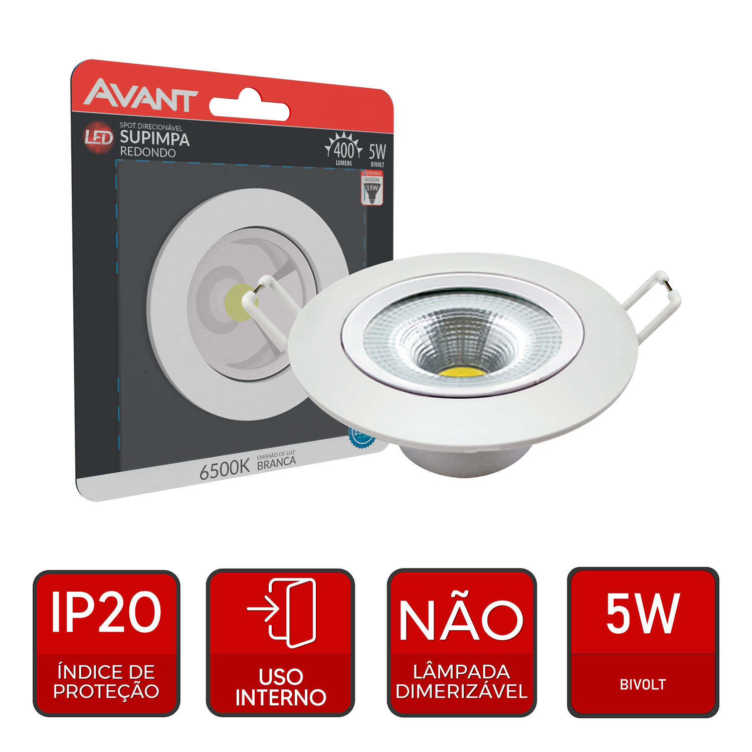 Spot Led Authentic Emb. Redondo 5w 6500k 9cm BF Avant
