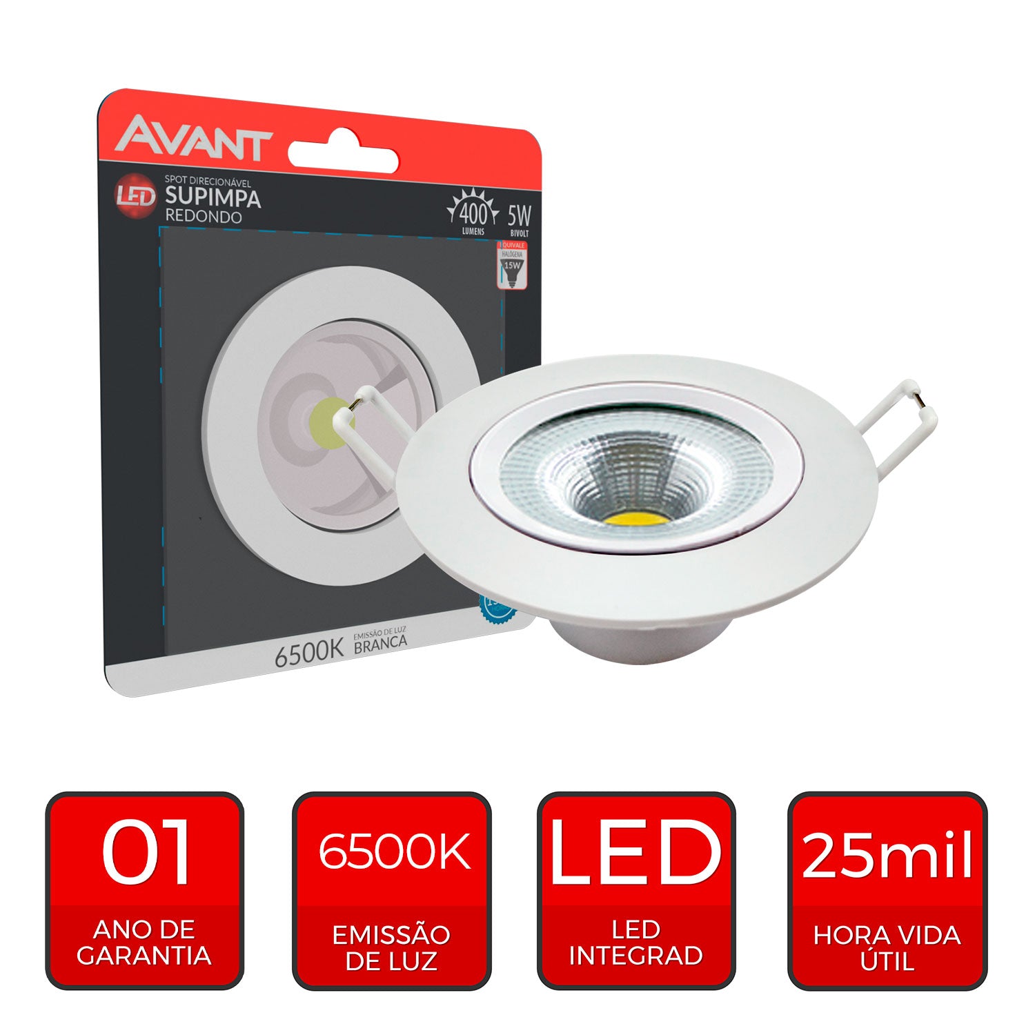 Spot Led Authentic Emb. Redondo 5w 6500k 9cm BF Avant