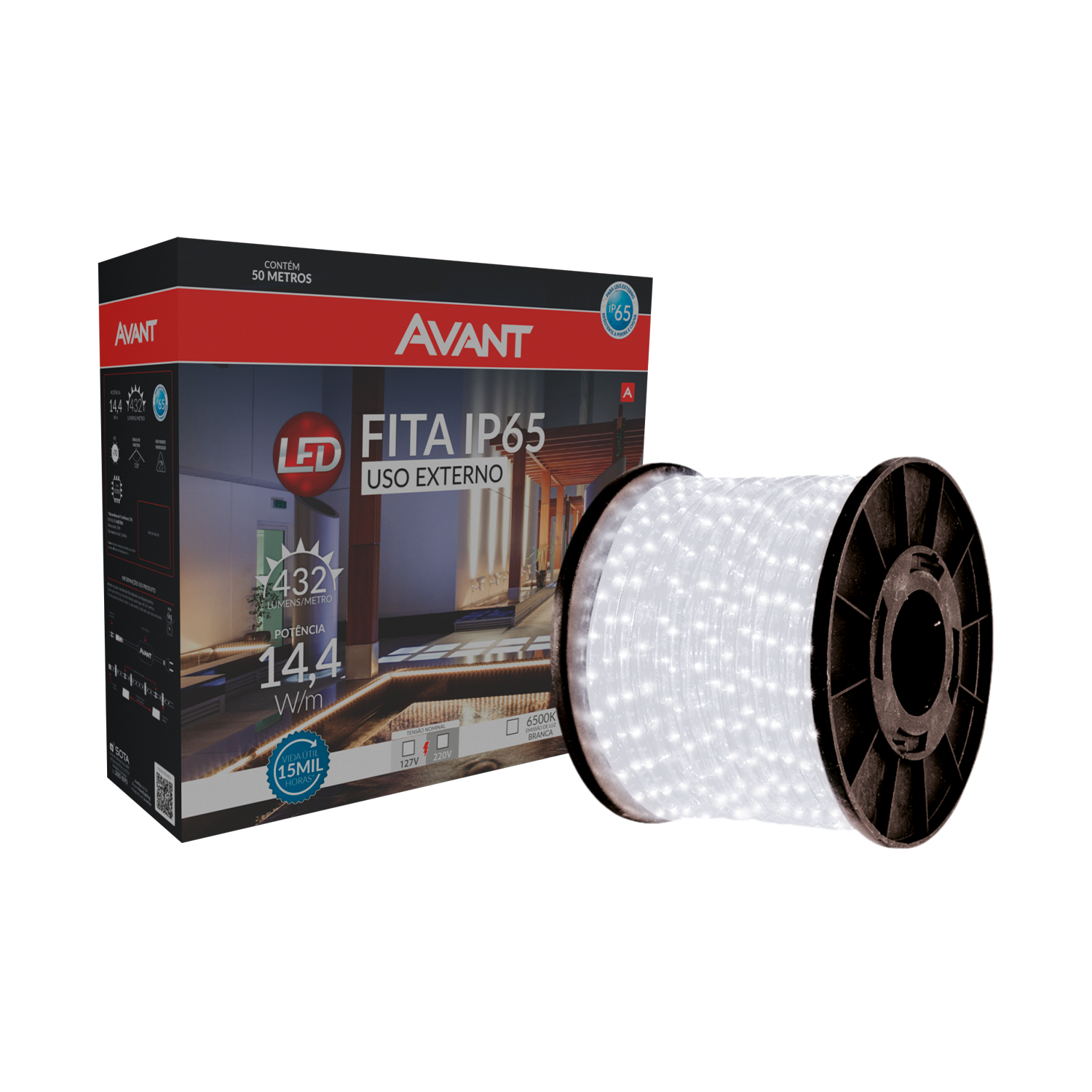 Fita Led Externa 10w 6500k Branco Frio 50 Metros 220v Ip67 60 Leds/m a prova d'água Avant