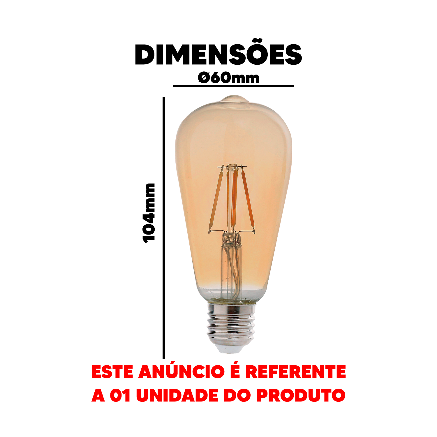 Lampada Led Retro Pera ST64 E27 Luz Amarela 2200K 4w Bivolt Avant