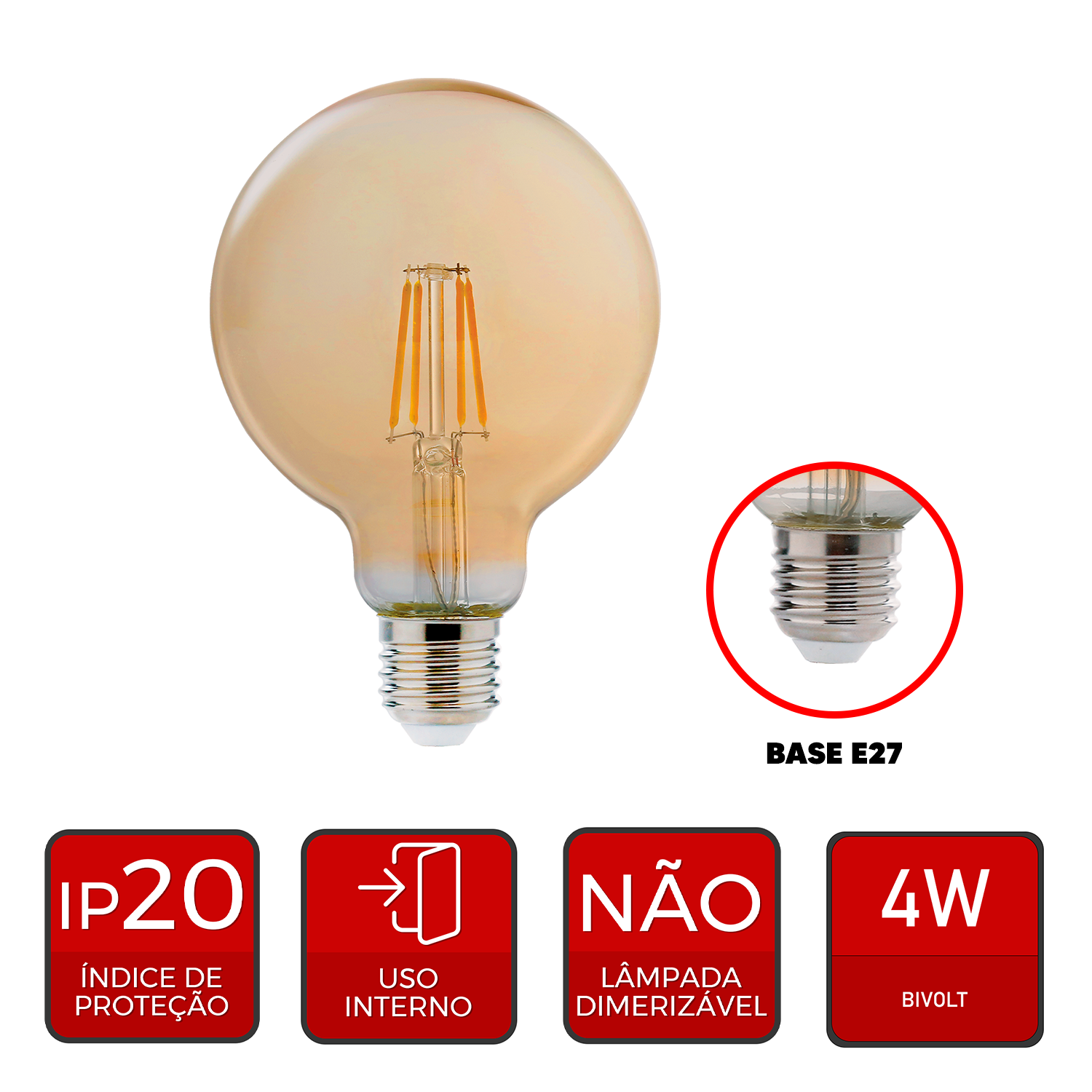 Lampada Led Retro G125 4w 2200k Branco Quente E27 110v/220v Avant