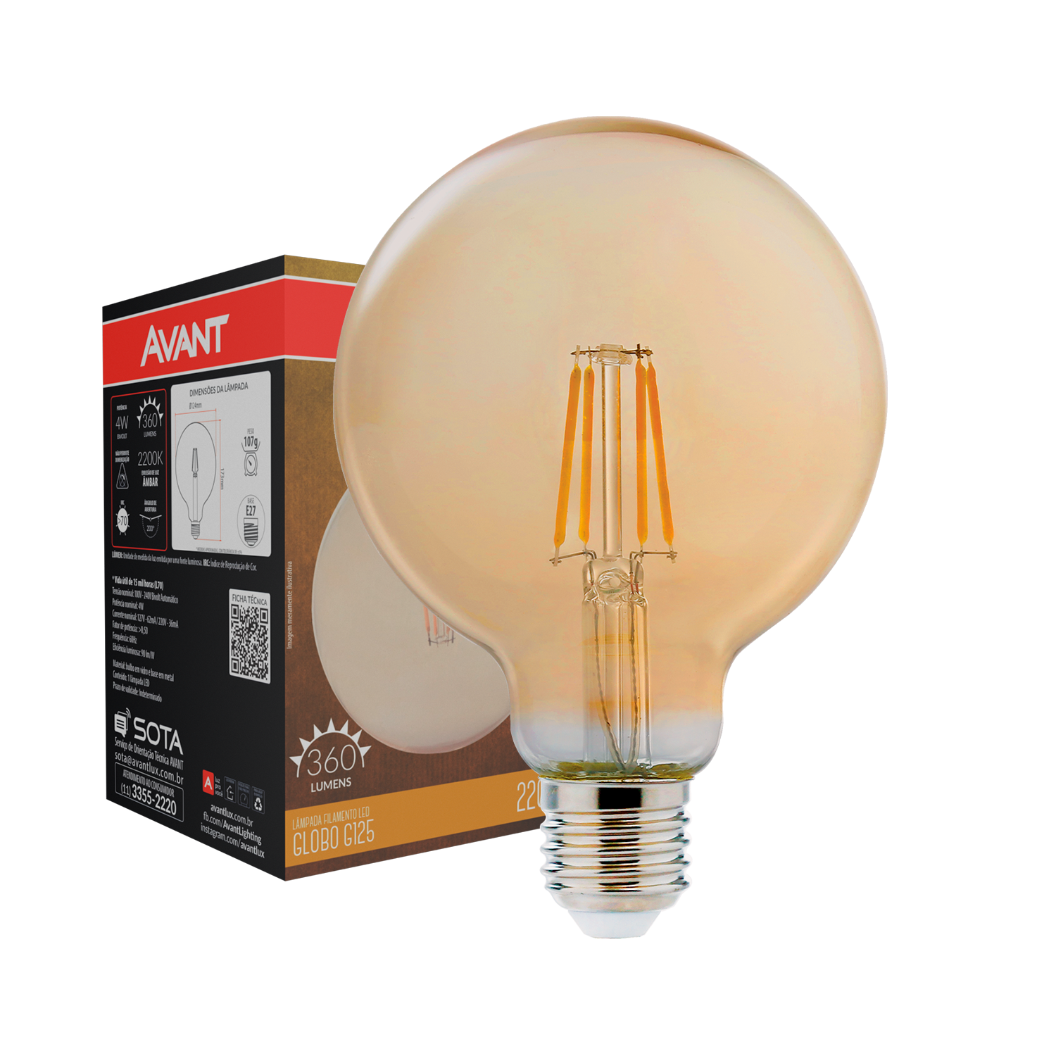 Lampada Led Retro G125 4w 2200k Branco Quente E27 110v/220v Avant
