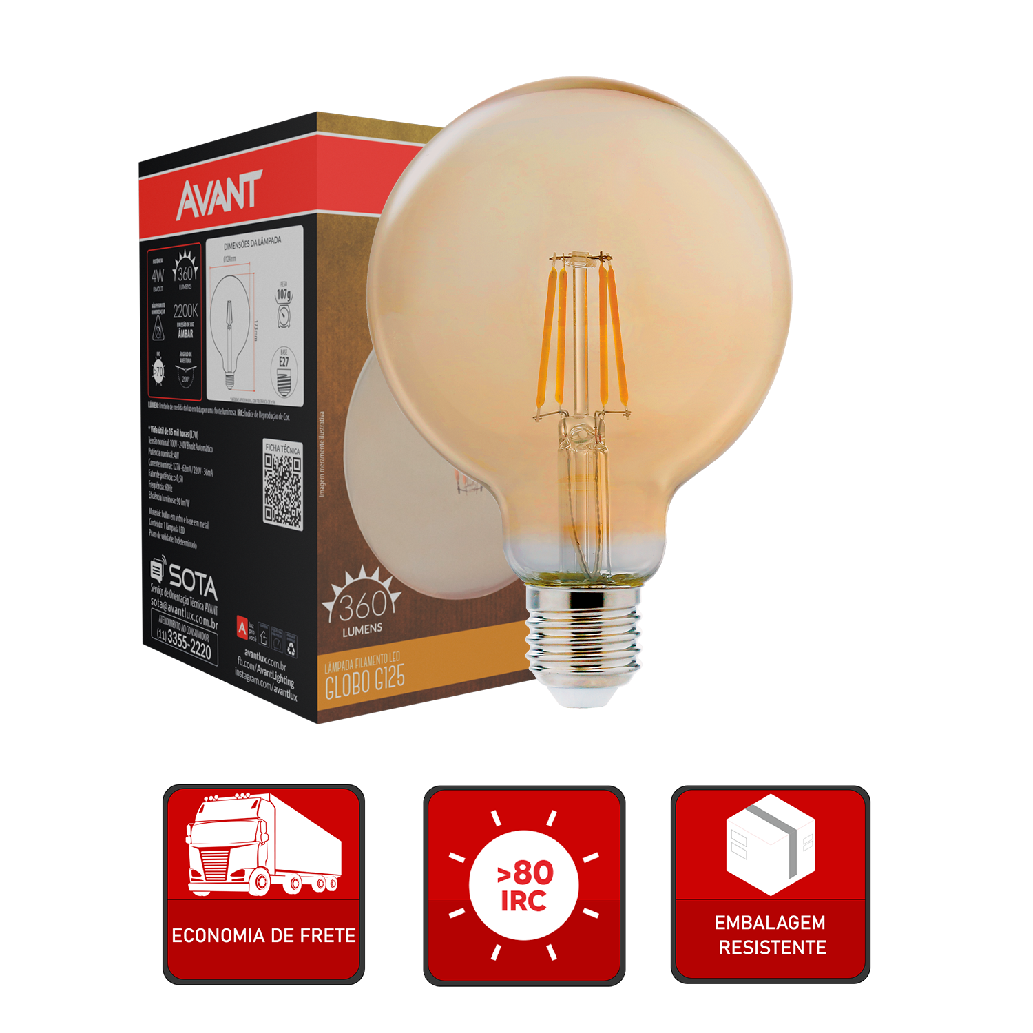 Lampada Led Retro G125 4w 2200k Branco Quente E27 110v/220v Avant