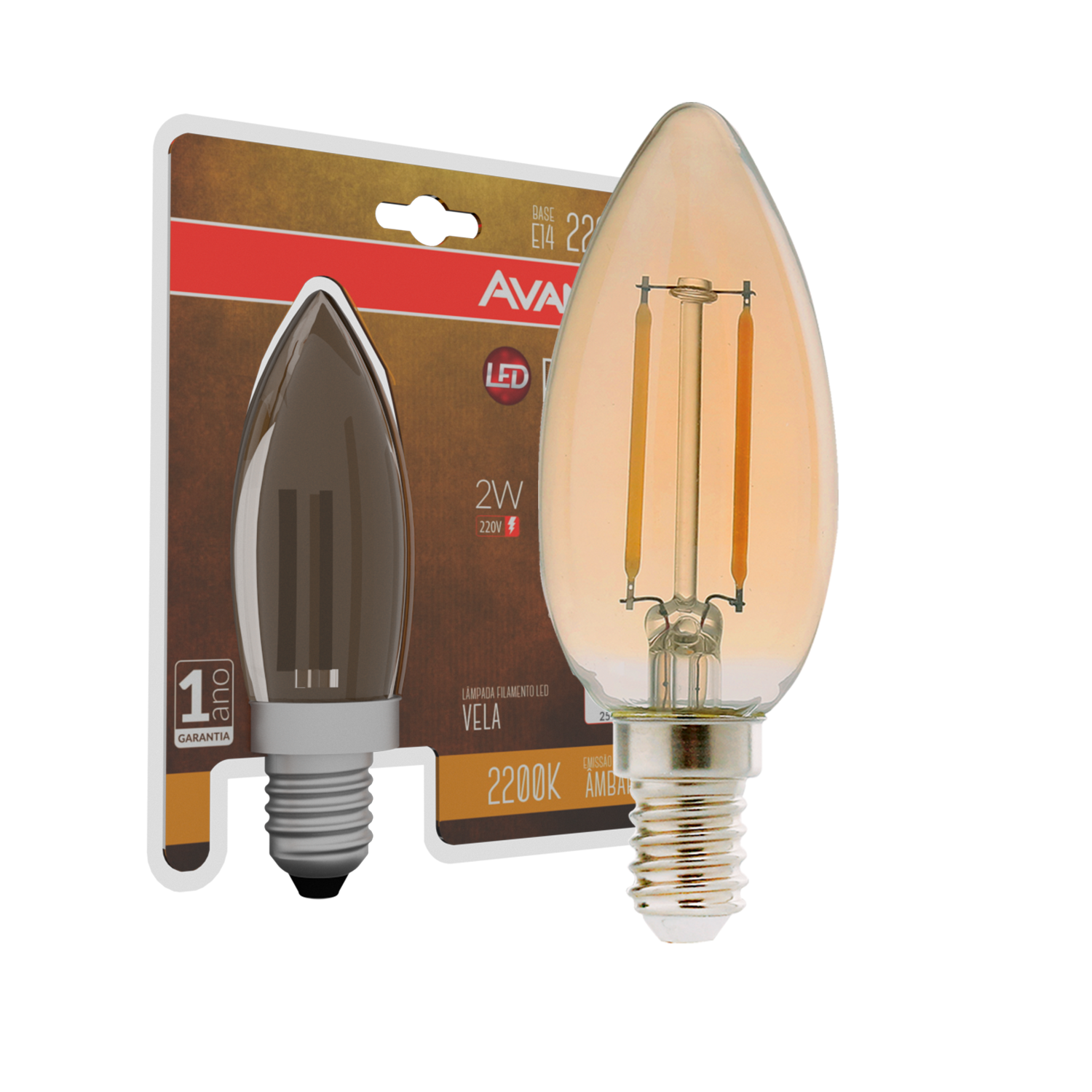Lâmpada Led Retro Vela Âmbar 2w E14 2200k 220v Luz Quente