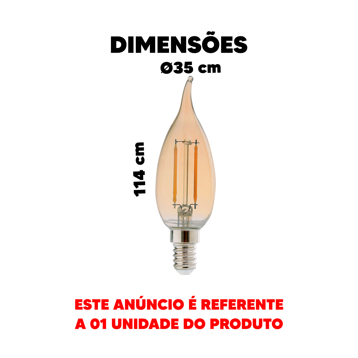 Lampada Led Vela Filamento Chama 2w 2200k Branco Quente E14 127v Avant