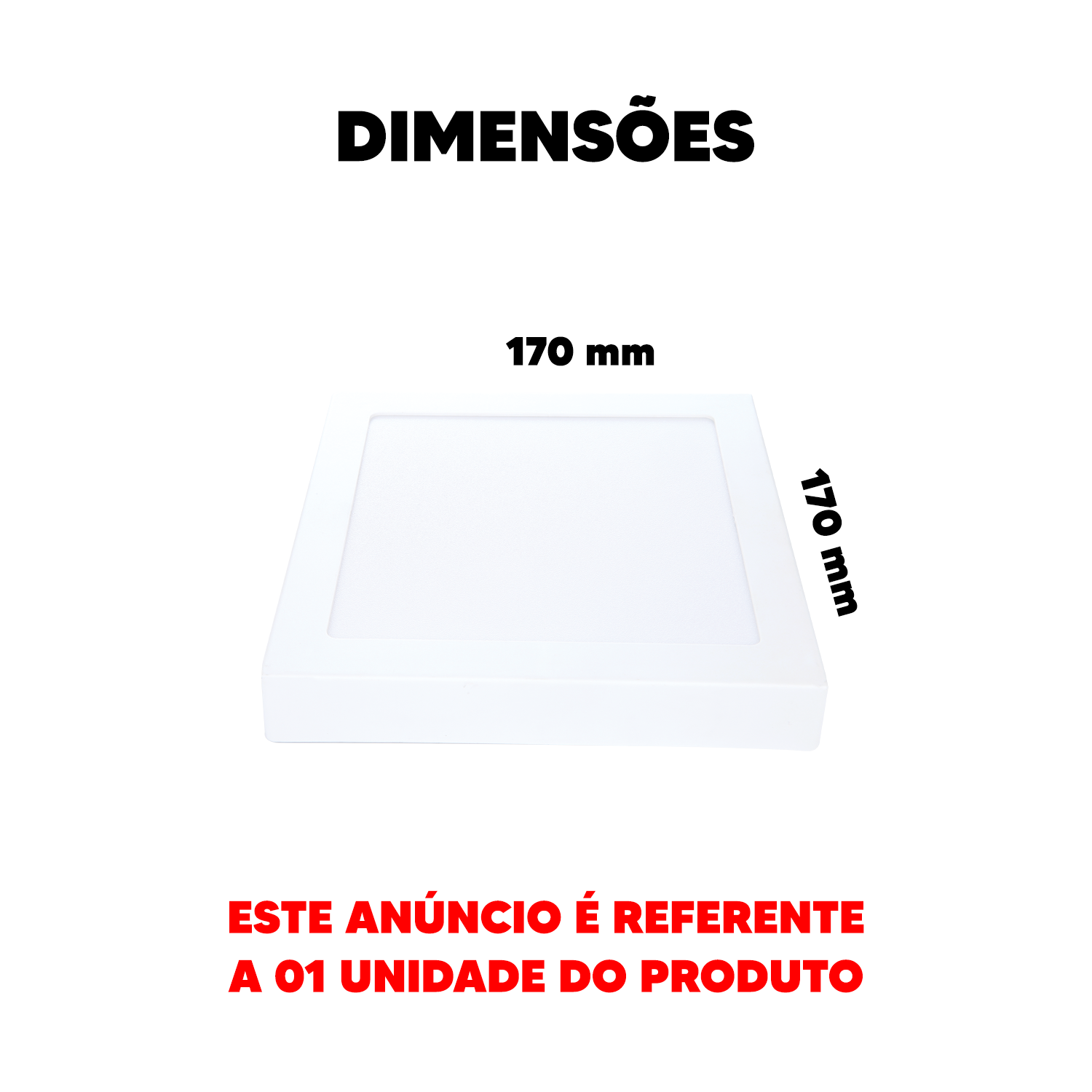 Painel Plafon Alumínio Sobrepor 12W 6500k Branco Frio 17cm Bivolt Quadrado Avant
