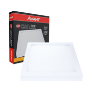 Painel Plafon Alumínio Sobrepor 24W 3000k Branco Quente 30cm Bivolt Quadrado Avant