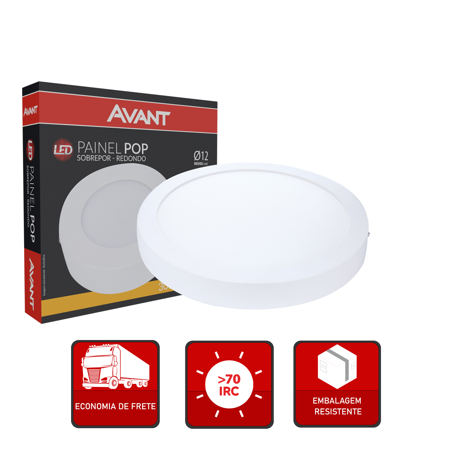 Painel Alumínio Sobrepor 6W 3000k Branco Quente 12cm Bivolt Redondo Avant