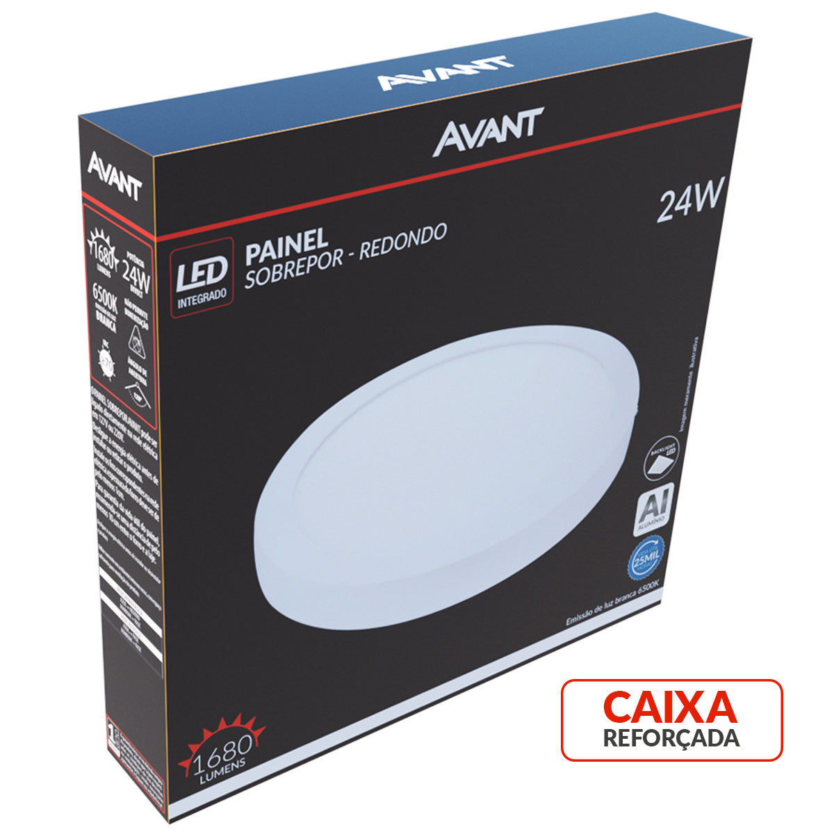 Painel Alumínio Sobrepor 24W 6500k Branco Frio 29cm Bivolt Redondo Avant